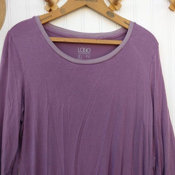 LOGO Lori Goldstein Color Block Tunic Top Size L Mauve Lavender Pockets Purple - Picture 2 of 7